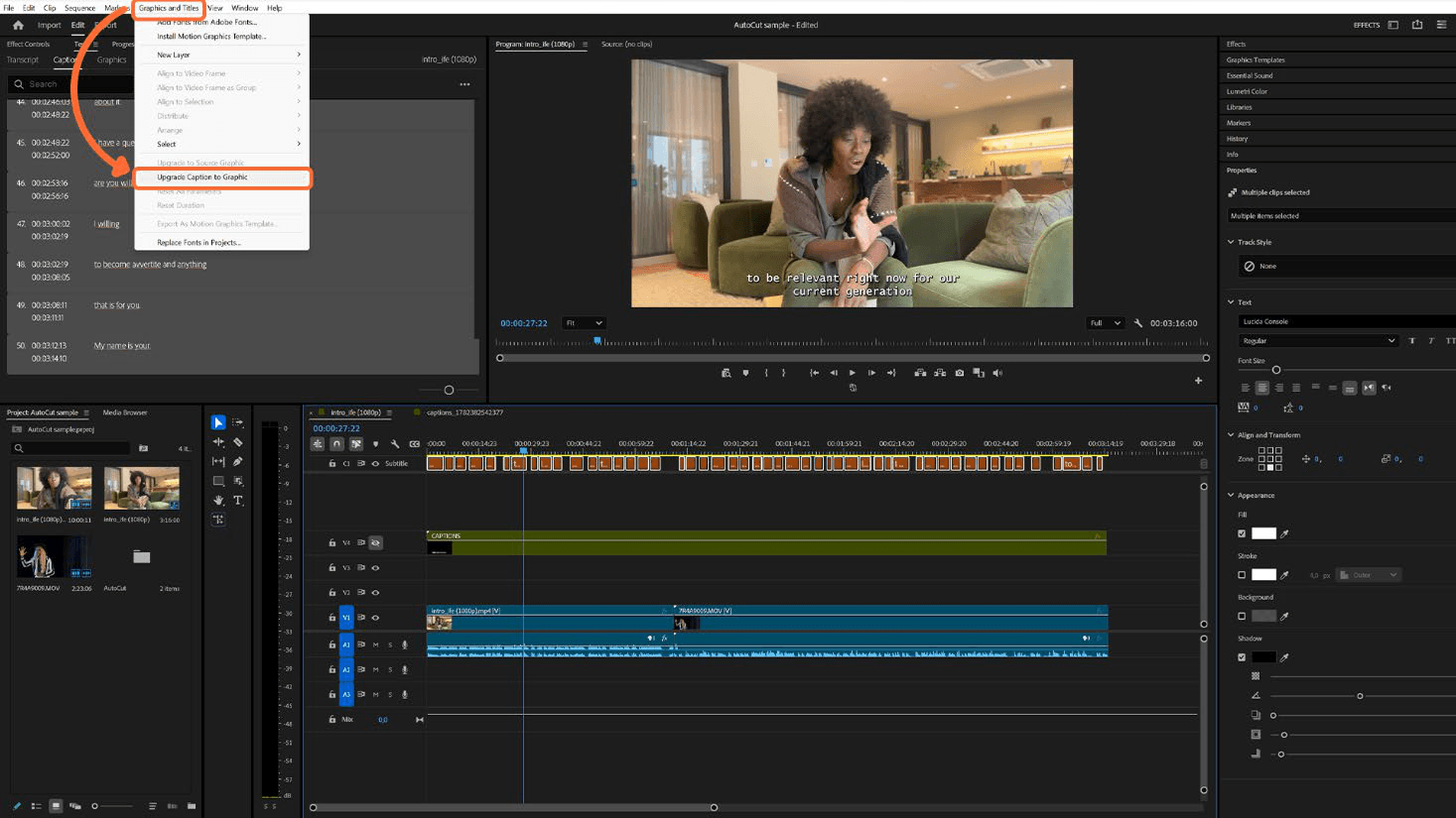 Add captions in Premiere Pro - Step 3