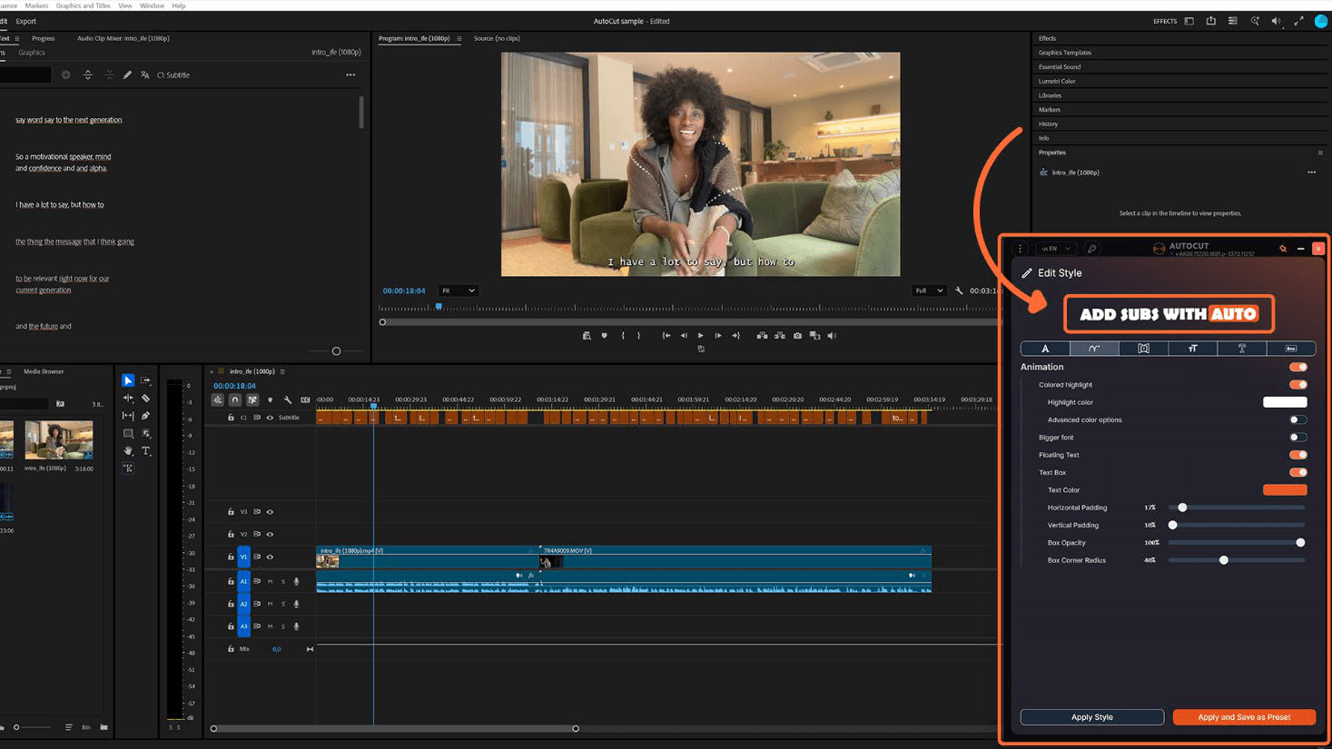 Automatically add captions with AutoCut - Step 4
