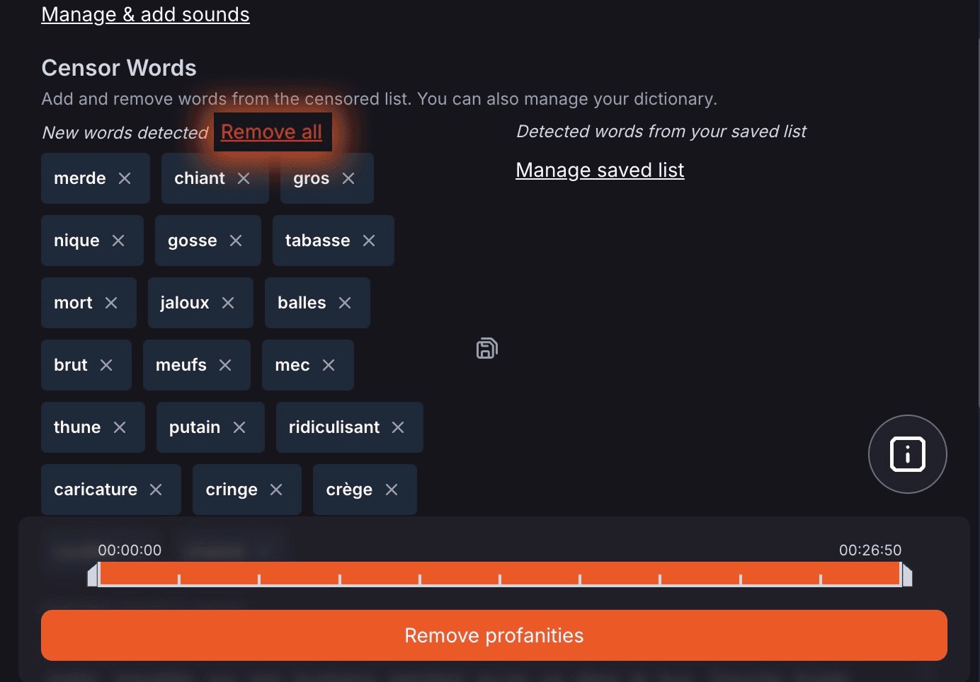Supprimez tous les mots de votre liste en un clic dans le filtre AutoProfanity